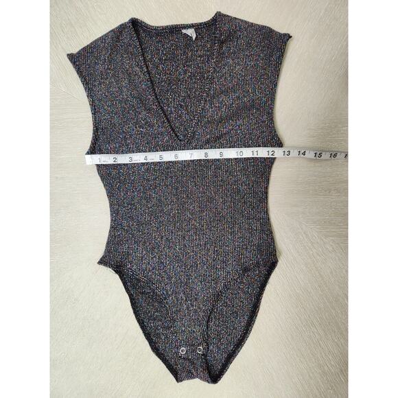 Out From Under UO Black Rainbow Sparkle Glitter V-neck Halter Top Bodysuit S - Picture 9 of 14